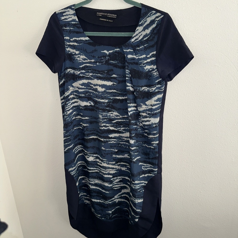 All Saints Navy Blue Lacyn Flec Abstract Stripes Dress Size 4